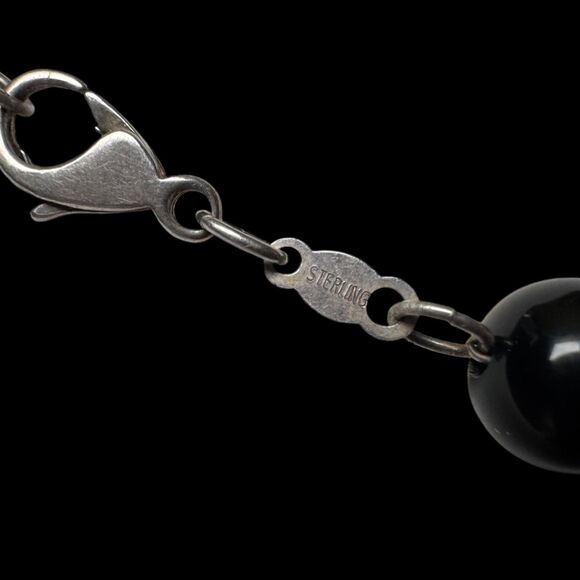 Vintage Sterling Silver Native Pearl Black Onyx Beaded Necklace 34in Chain 925 - Picture 10 of 16